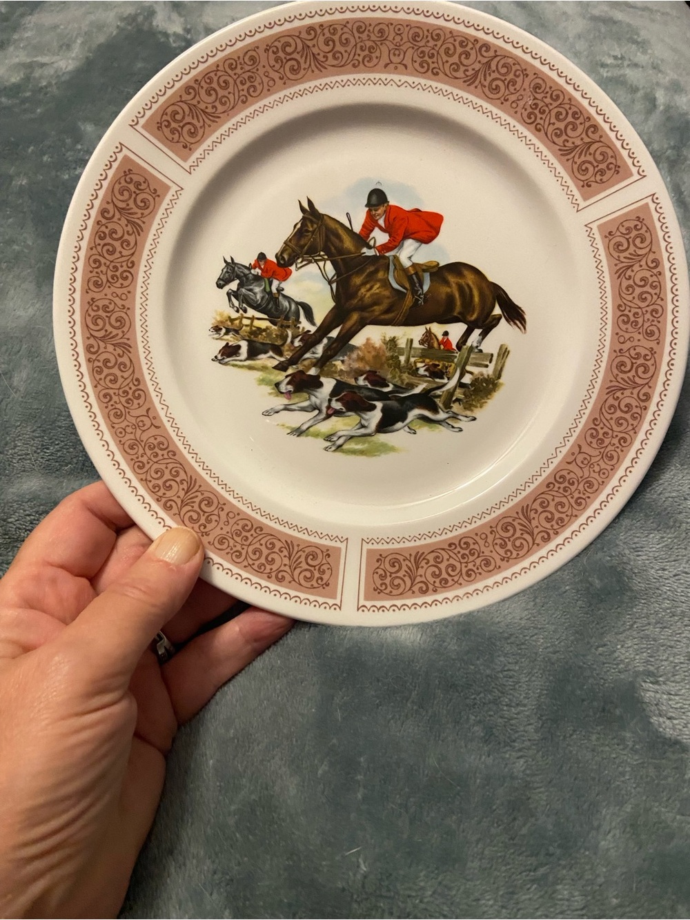 Fox Hunt Decorative Accent Plate in Brown and White